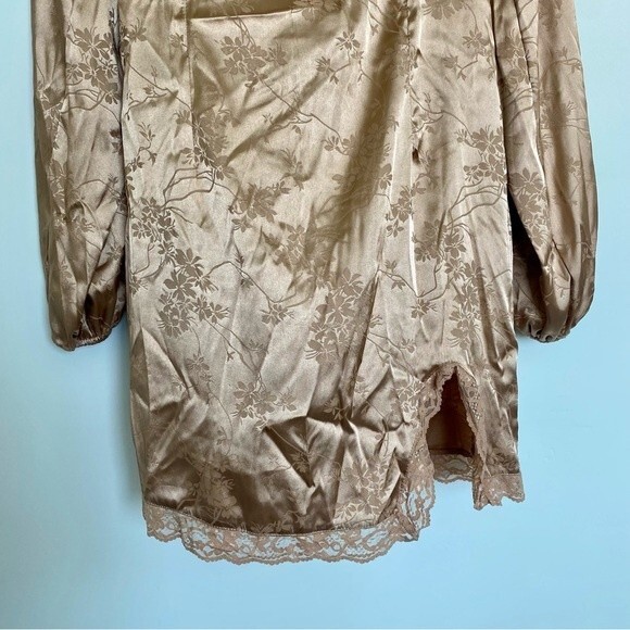 Shein Jacquard Satin Lantern Long Sleeve Mini Dress Gold Size Medium - Picture 3 of 9